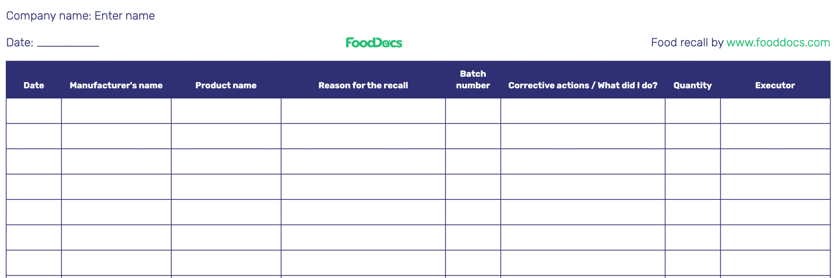 Food Recall | Download Free Template