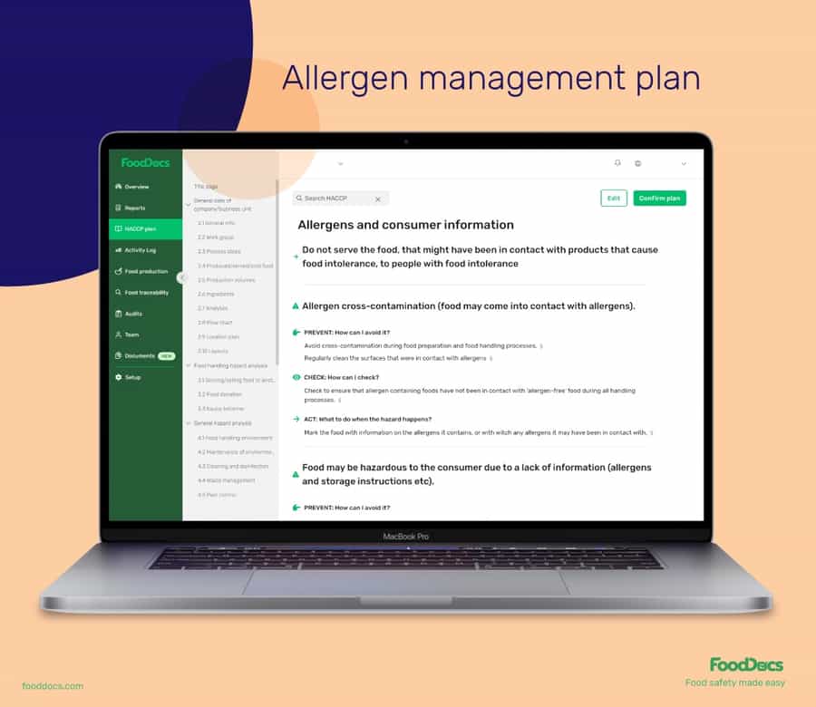 HACCP plan - Allergen management plan