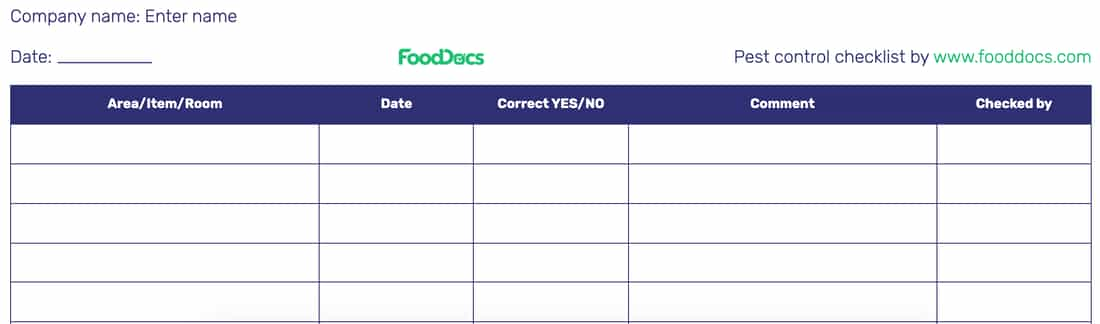 Pest control checklist template