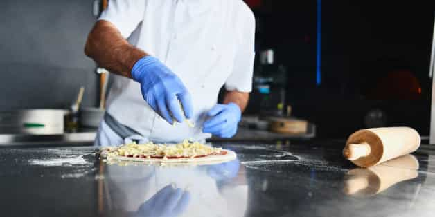 wearing gloves when making pizza